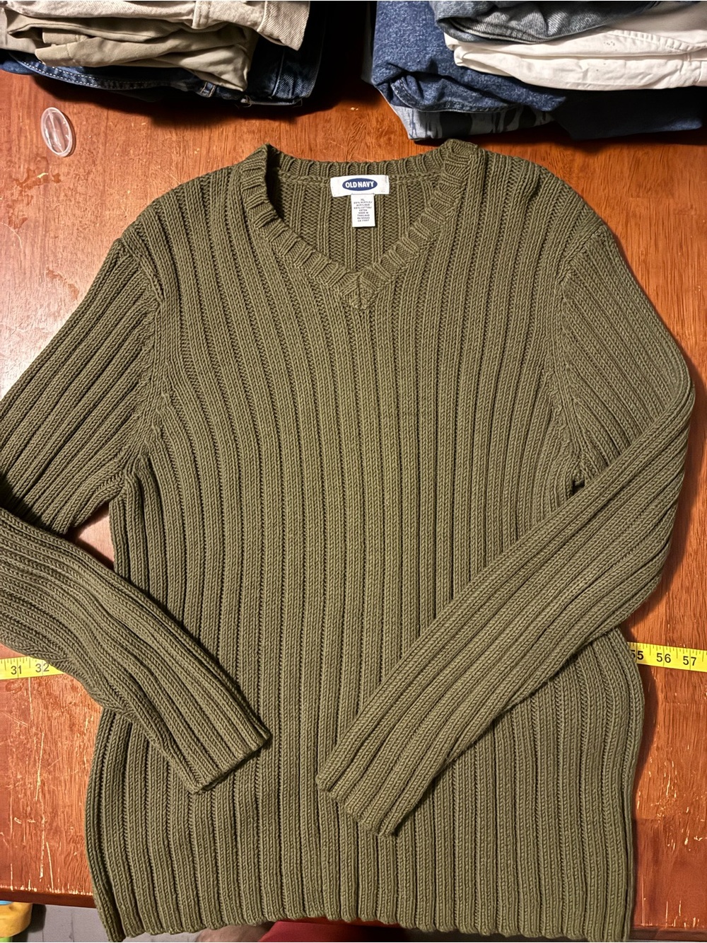 Vintage Y2K Old Navy Ribbed V Neck Sweater Mens XL Olive Green 90s Grunge